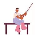 African american fisherman with fishing rod semi flat colorful vector character