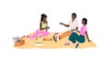 African american friend group on picnic flat color vector faceless characters