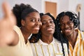 African american friends musicians group make selfie by the camera at music studio