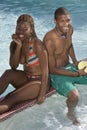 African American Friends Sitting Pool Side Royalty Free Stock Photo