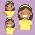 African American Girl Brushing Teeth Activity Vector Collection Royalty Free Stock Photo