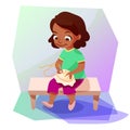 African american girl doing a cross stitching Royalty Free Stock Photo