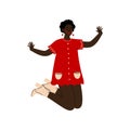 African American Girl Happily Jumping, Young Woman Celebrating Important Event, Dance Party, Friendship, Sport Concept