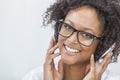 African American Girl Listening to MP3 Player Headphones Royalty Free Stock Photo
