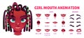 African American girl mouth animation set on white