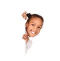 African-american girl peeking out from empty banner Royalty Free Stock Photo