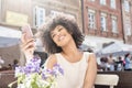 African american girl relaxing at cafe. Royalty Free Stock Photo