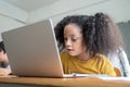 African American girl student using laptop computer at international school Royalty Free Stock Photo