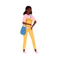 African American Girl Teenager in Casual Wear Holding Student Book and Walking Vector Illustration