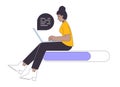 African american girl typing on laptop loading bar flat design