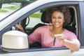 African American Girl Young Woman Driving Car Holding Key Royalty Free Stock Photo