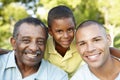 African American Grandfather, Father And Son Relaxing In Park