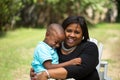 Grandmother hugging her grandson. Royalty Free Stock Photo