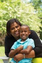 Grandmother hugging her grandson. Royalty Free Stock Photo