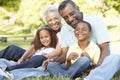 African American Grandparents With Grandchildren Relaxing In Par