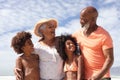 African american grandparents and grandchildren smiling at the beach Royalty Free Stock Photo