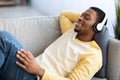 African american guy music lover listening to music Royalty Free Stock Photo