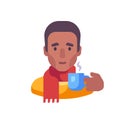 African American guy in scarf drinking tea flat illustration