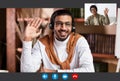 African american guy having video conference with indian man teacher Royalty Free Stock Photo