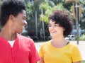 African american guy talking with caucasian girlfriend Royalty Free Stock Photo