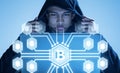 African American hacker and bitcoins Royalty Free Stock Photo