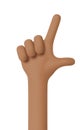 African American hand. Hand gesture number Two. Counting with fingers. Thumb and forefinger are unclenched. Gesture in 3D cartoon