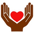 African-American hands hold the heart. Vector illustration Royalty Free Stock Photo