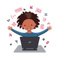 African American happy boy learning coding