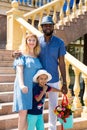 African American happy family: black father, mom and baby boy on nature. Use it for a child, parenting or love concept Royalty Free Stock Photo