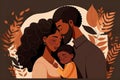 African American Happy Family. Father hugging his wife and his child.