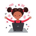 African American happy girl learning coding