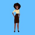 African american headset woman happy lady online support service concept female cartoon character full length blue
