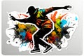 African American hip hop dancer performing on watercolor splash background. Neural network generated art Royalty Free Stock Photo