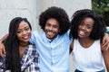 African american hipster man with two beautiful woman Royalty Free Stock Photo