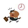 African American Hurried Manager Running Past A Clock Modern Flat Design