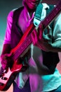 African American jazz musician playing bass guitar. Royalty Free Stock Photo