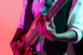 African American jazz musician playing bass guitar. Royalty Free Stock Photo