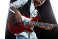 African American jazz musician playing bass guitar. Royalty Free Stock Photo