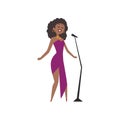 African American jazz singer, beautiful woman in purple dress singing vector Illustration Royalty Free Stock Photo