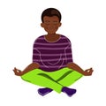 African American Kid doing yoga, meditating.Little boy sitting in lotus position.Mental health concept.Vector Royalty Free Stock Photo