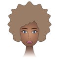 African American lady with blue eyes. Woman`s face. Head of a girl with bleached hair. Colored vector illustration.