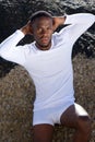 African american male fashion model posing in white underwear Royalty Free Stock Photo