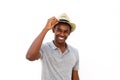 African american male fashion model smiling with hat Royalty Free Stock Photo