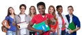 African american male student showing thumb with group of students Royalty Free Stock Photo