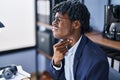 African american man business worker suffering for throat pain at office Royalty Free Stock Photo