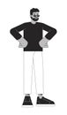 African american man confident hands on hips black and white 2D line cartoon character