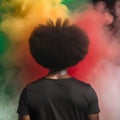 African American Man with Cultural Essence in Red, Yellow, Green Smokescreen