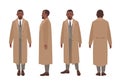 African American man dressed in elegant suit and trench coat. Male cartoon character in stylish outerwear isolated on