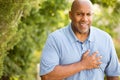 African American man having heart pains. Royalty Free Stock Photo