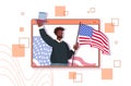 African american man holding usa flag and hat celebrating 4th of july independence day concept Royalty Free Stock Photo